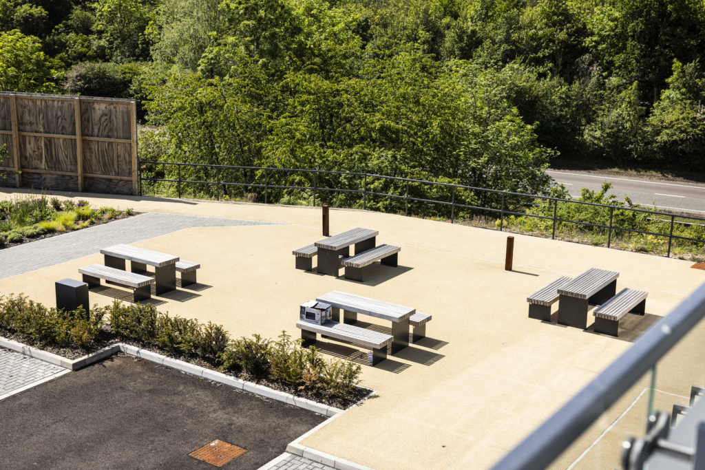 Outside hard landscaping of the Elfield Park development
