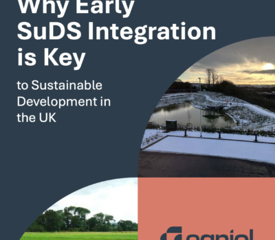 Front cover of the pdf report 'Why Early SuDS Integration is Key to Sustainable Development in the UK' - an Egniol Guide